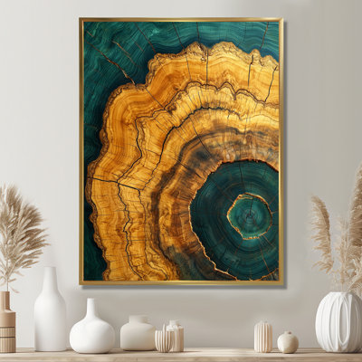 Ginno Emerald Stone and Wood Slide Roots of Serenity I - Trees, art mural