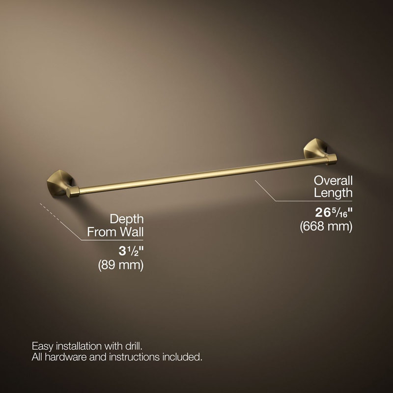 Occasion Towel Bar, 2.31" H x 24" W x 3.5" D, Vibrant Brushed Moderne Brass