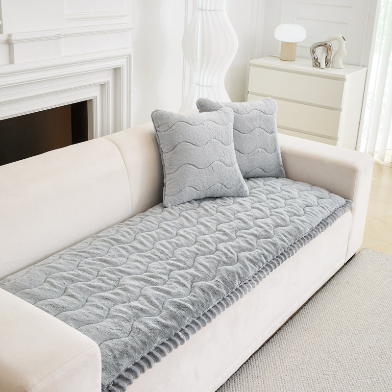 Plush Mink Fur Cushion,Non-Slip Wavy Sofa Pad,Extra Thick Luxury Couch Cover, 1.57" H x 82.68" W x 27.56" D