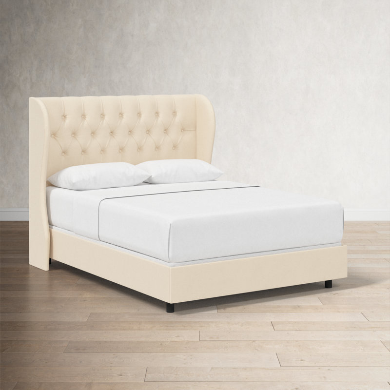 Tomey Upholstered Wingback Bed, Full, Zuma White Textured Linen