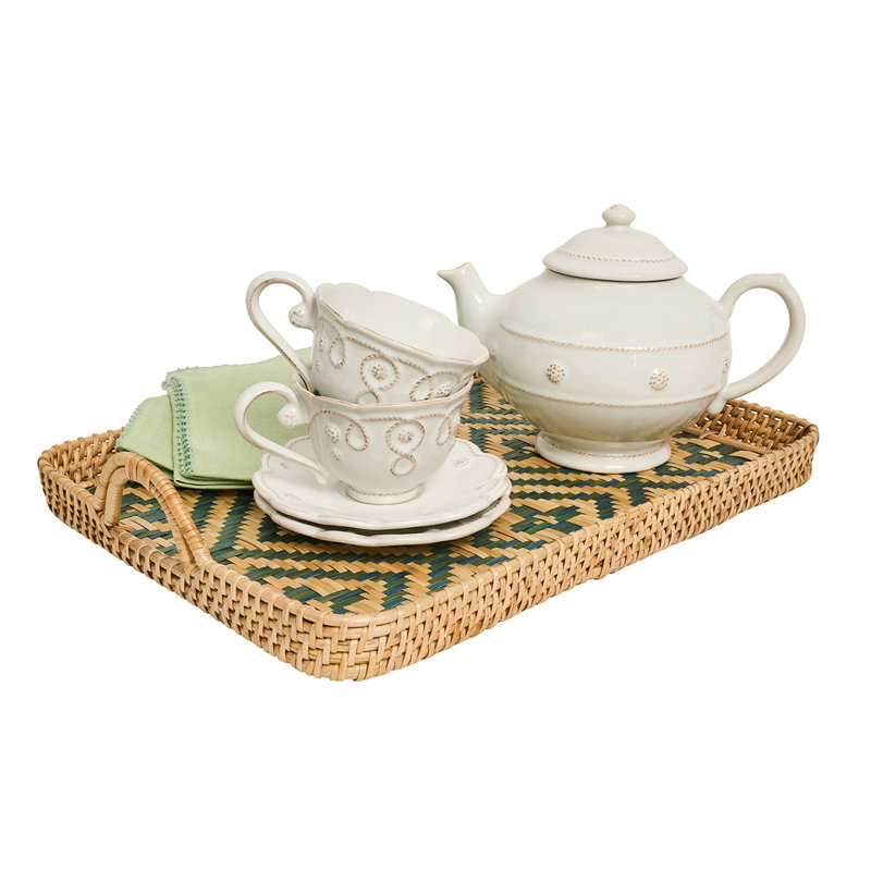 Villa Seville Tray - Chambray, Beige/Green, 2" H x 16" W x 21" D