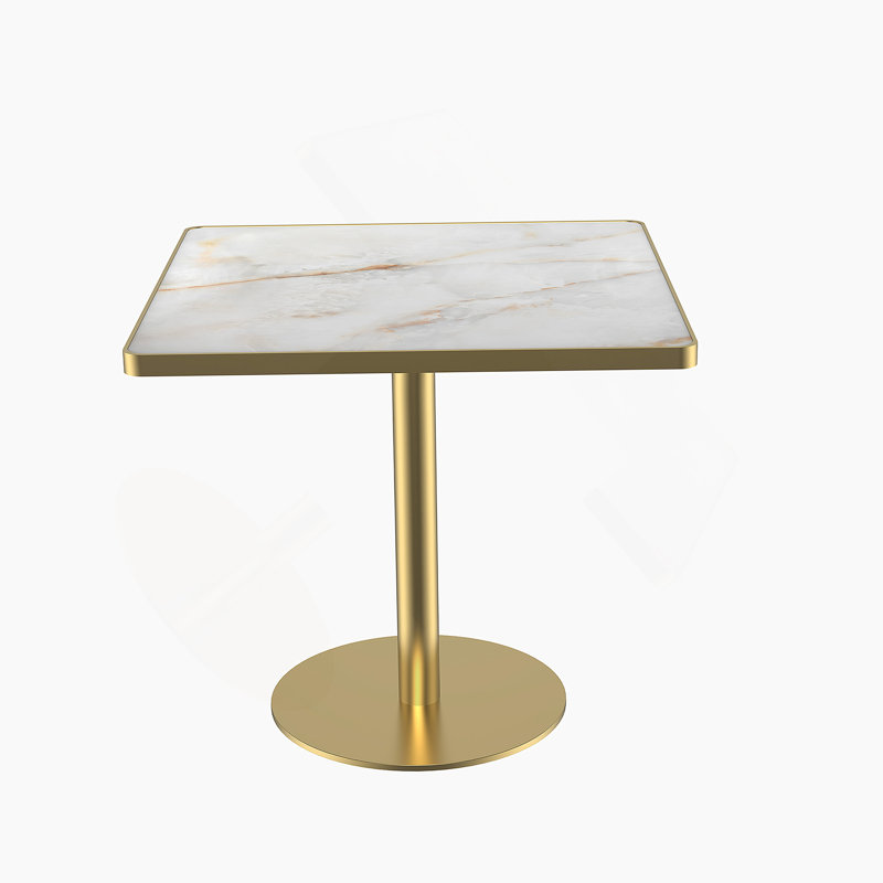 Table de salle à manger carrée moderne avec plateau en faux marbre, assemblage facile, structure en métal robuste pour une utilisation élégante et durable