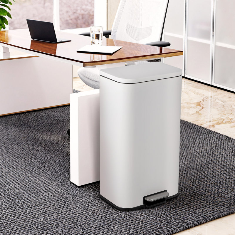 8 Gallon Stainless Steel Step Trash Can with Soft-Close Lid, 30 gal, White