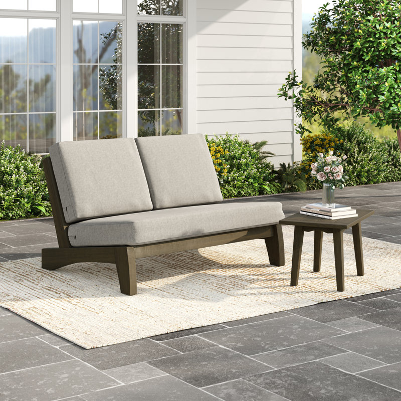 Polett Solid Wood Group Outdoor Conversation Set With Loveseat And Side Table, Brown, Light Camel