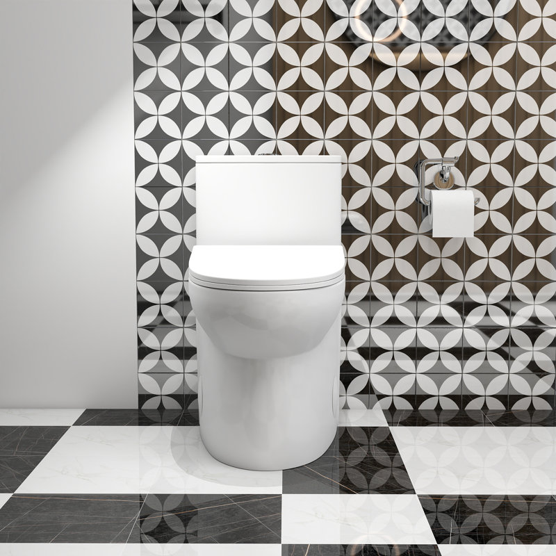 Toilette allongée blanche en céramique une pièce, double chasse, jet siphon, brute 12 po