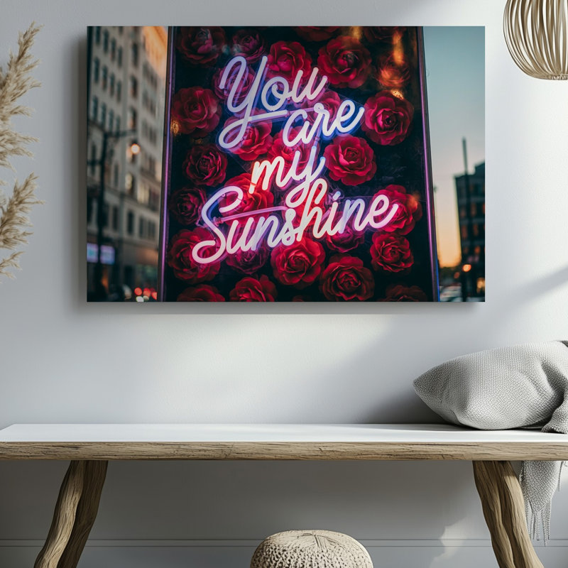 Toile, une enseigne lumineuse au néon affichant la phrase «You are my», art mural Sunshine in Cursive Script