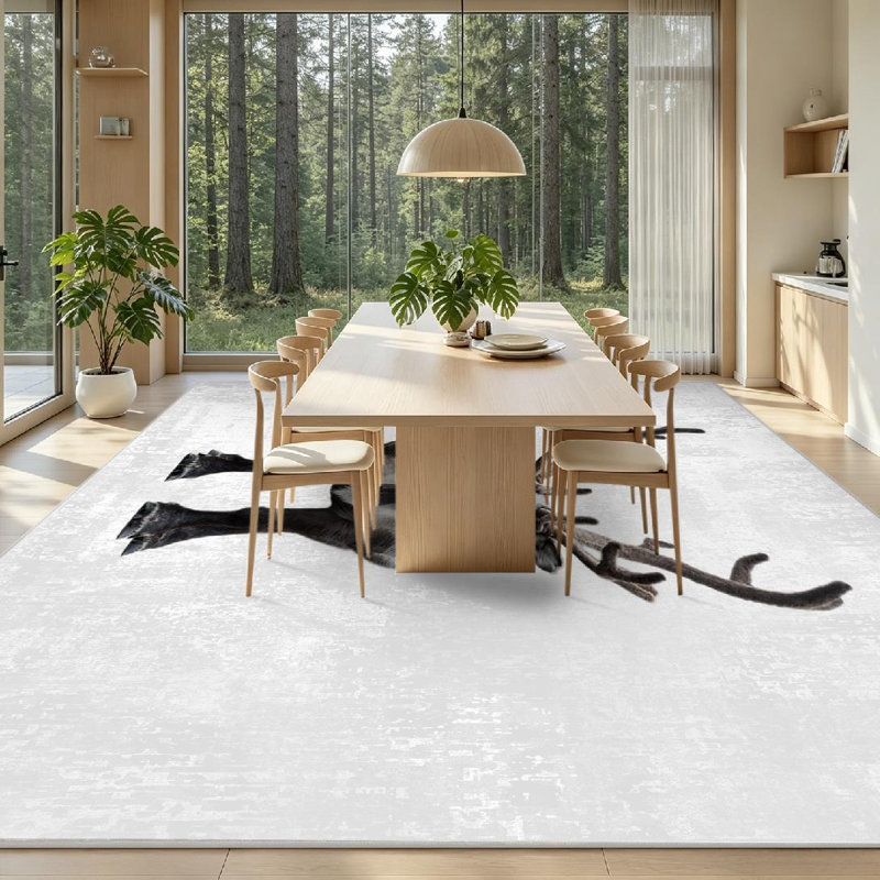 Tapis d'intérieur blanc lavable à la machine, représentant un renne de face isolé sur un tapis., Rectangle 71" x 98"