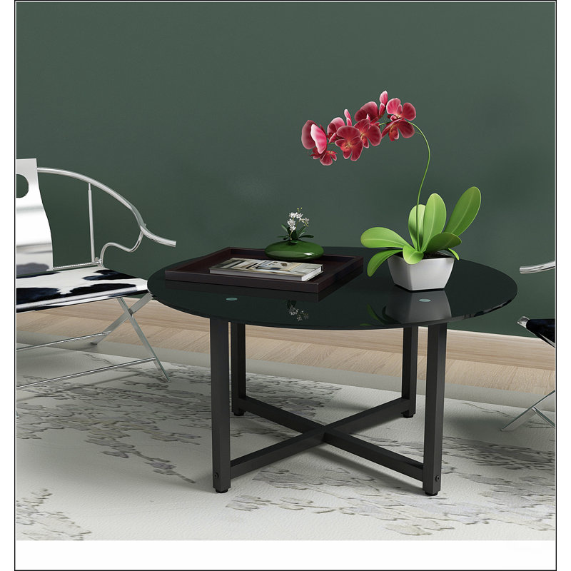 Table basse ronde 35,5 po noir, table basse transparente