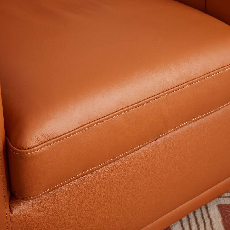 Fauteuil pivotant d'appoint en cuir véritable de 76 cm (30 po) avec poche latérale réglable et structure en bois massif