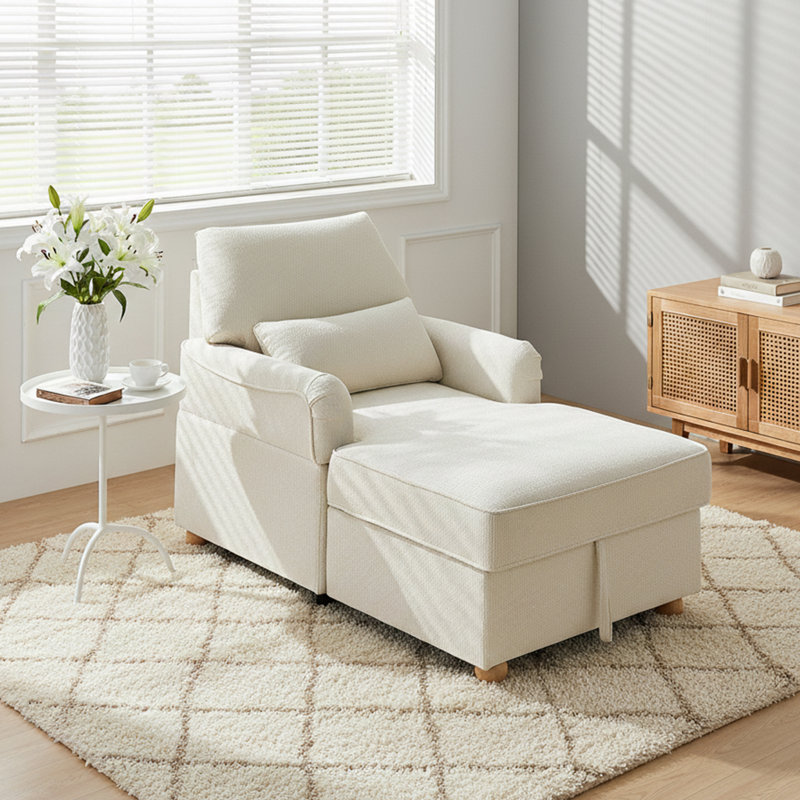 Beata Convertible Chaise Lounge Chair with Adjustable Backrest & Hidden Storage,Removable Pillow for Living Room & Bedroom
