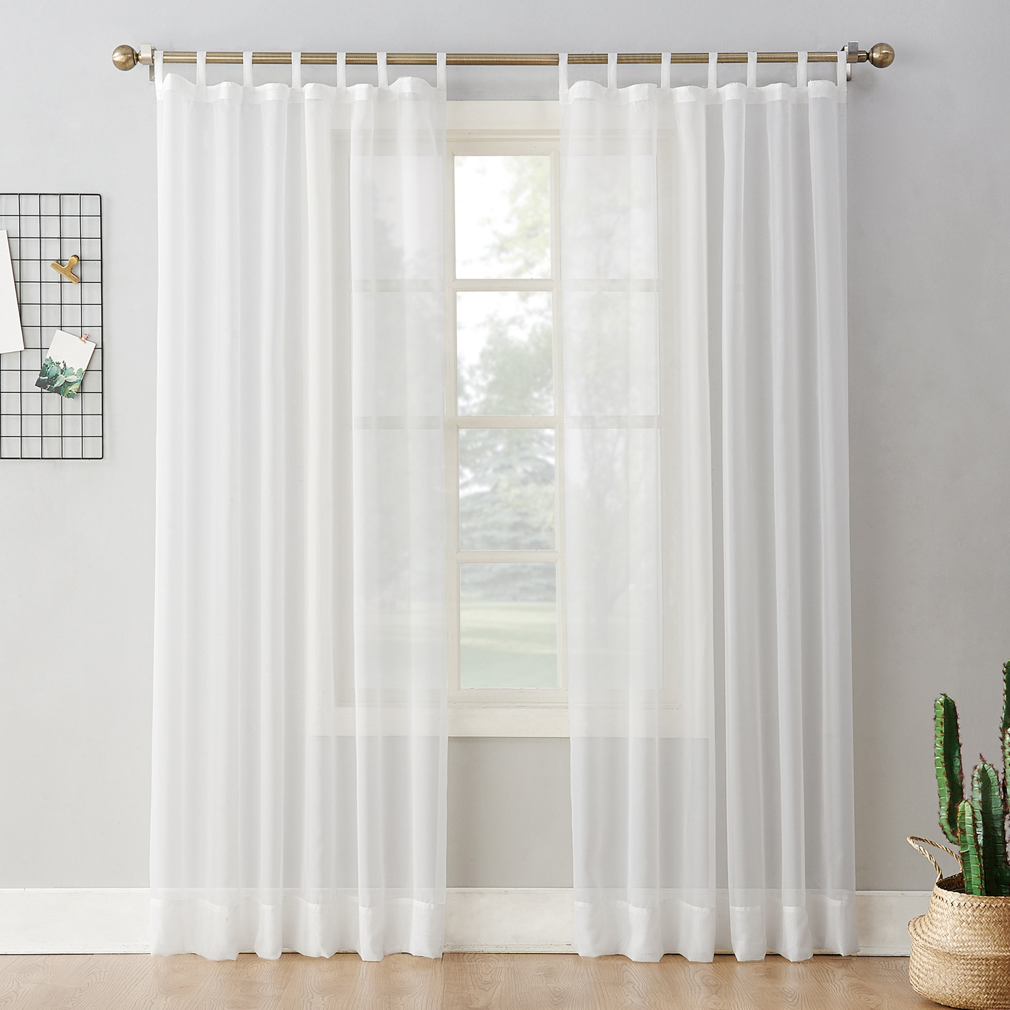 Polyester Sheer Tab Top Curtain Panel, 59"W x 84"L, White