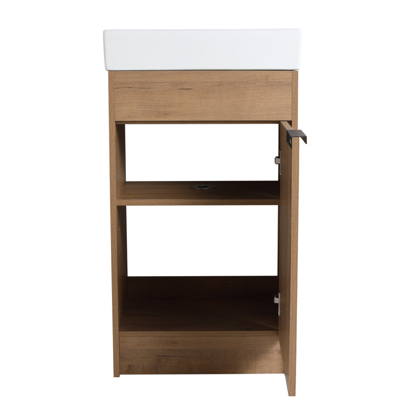 Ensemble de meuble-lavabo simple autoportant 18 po avec plateau en céramique 18 po, 1 porte, 1 tablette réglable
