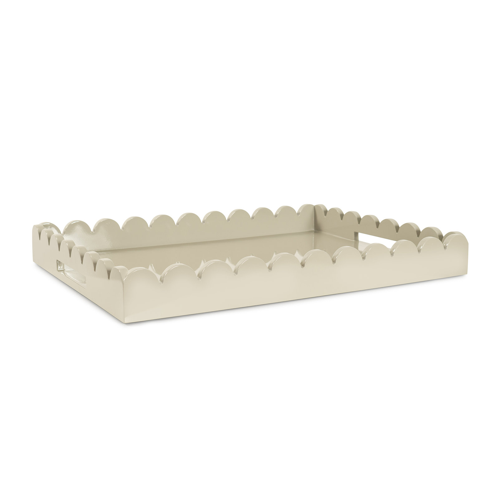 Hindley Hand-Crafted Rectangular Scalloped Wood Tray, Gray