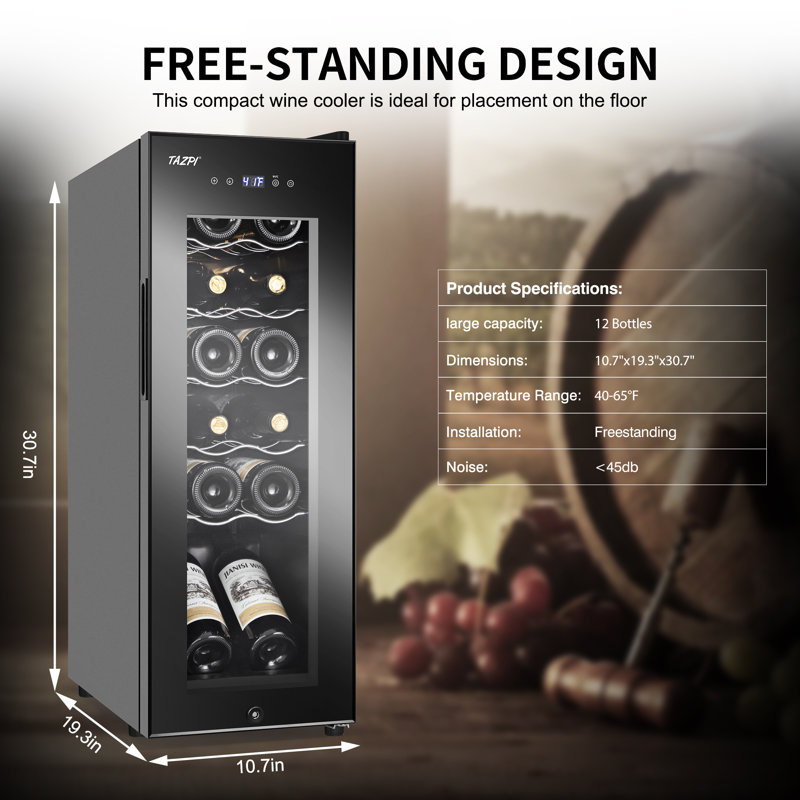 TAZPI Single Zone 10.7 " Freestanding 12 Bottle Wine Refrigerator