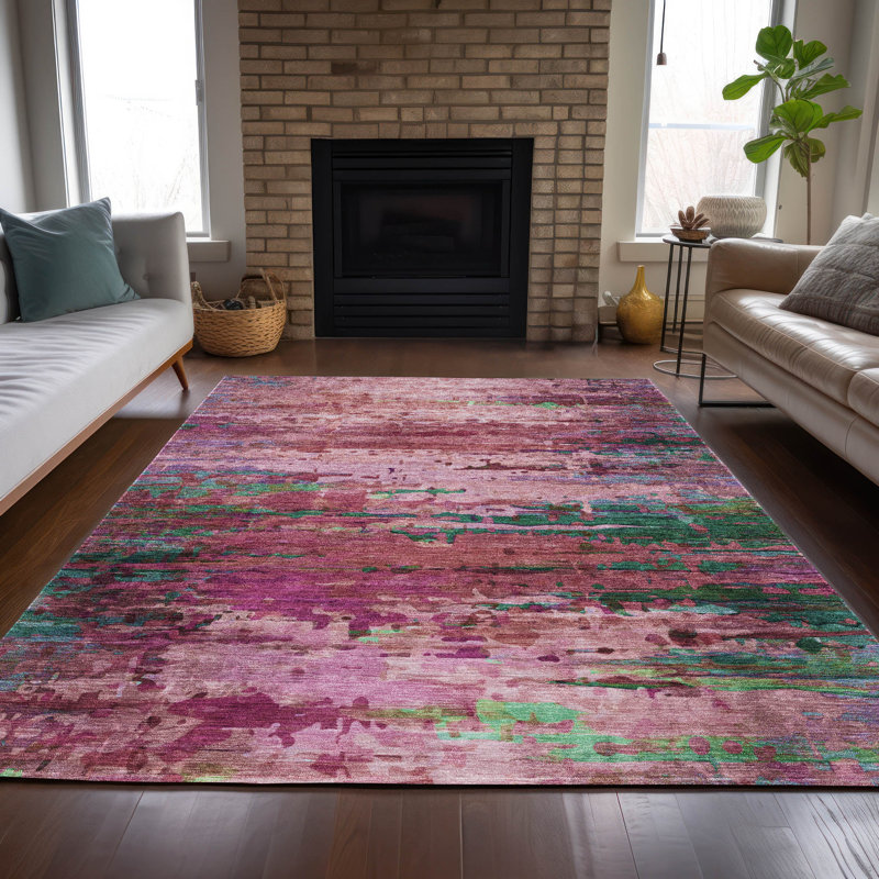 Machine Washable Indoor/Outdoor Xhevrie Pink Rug, Rectangle 5 pi x 7 pi 6 po