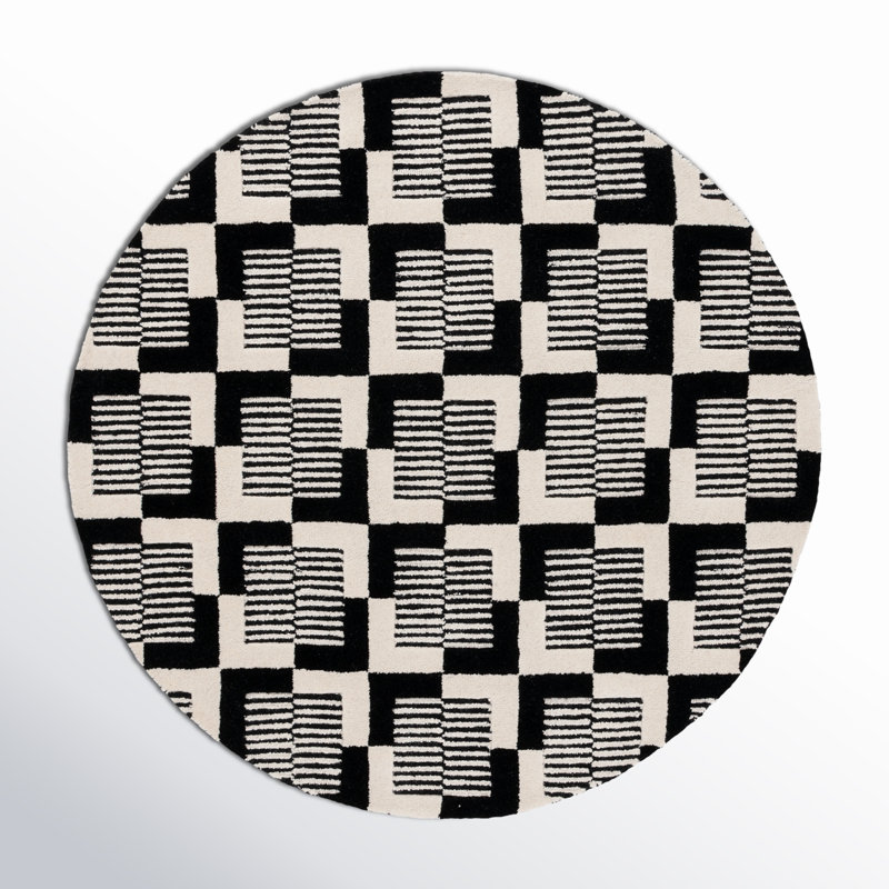 Harton Hand Tufted Geometric Indoor Rug, Round 6'