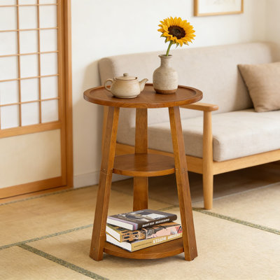 Solid Wood 3-Tier Round Side Table, Compact Tiered End Table And Nightstand For Small Spaces, Multi-Level Storage For Living Room, Bedroom, And Home Office