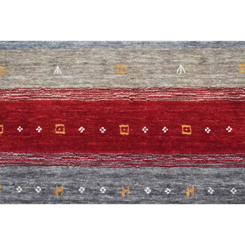 Hand Knotted Wool Area Rug in Black/Gray/Red/Beige, Rectangle 4' x 6'