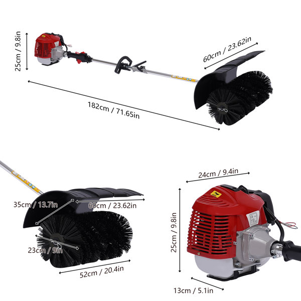 Handheld Floor Sweepers,52cc 2 Stroke 2.3HP Engine Power Sweeping Broom  Driveway Turf Lawns Artificial Grass Power Sweeper Street Driveway Lawn