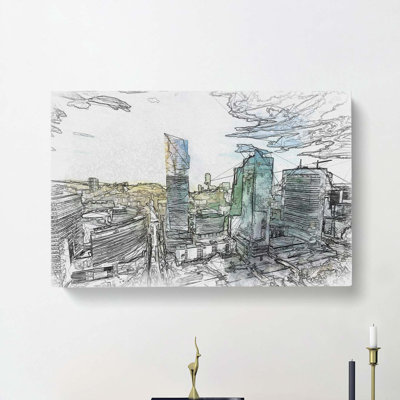 Skyline of Warsaw in Poland in Abstract - Wrapped Canvas Drawing - Wrapped Canvas