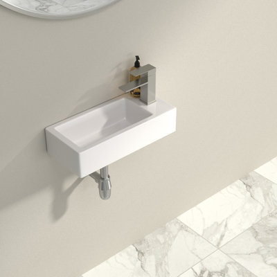 16.5" L X 11" W Wall Mount Bathroom Sink Oval Floating Bathroom Sink White Porcelain Ceramic Basin