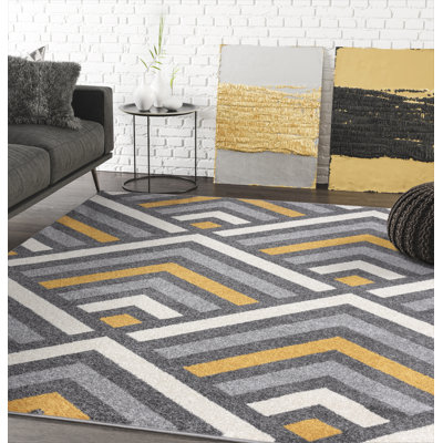 Tapis gris / blanc / jaune Braziel