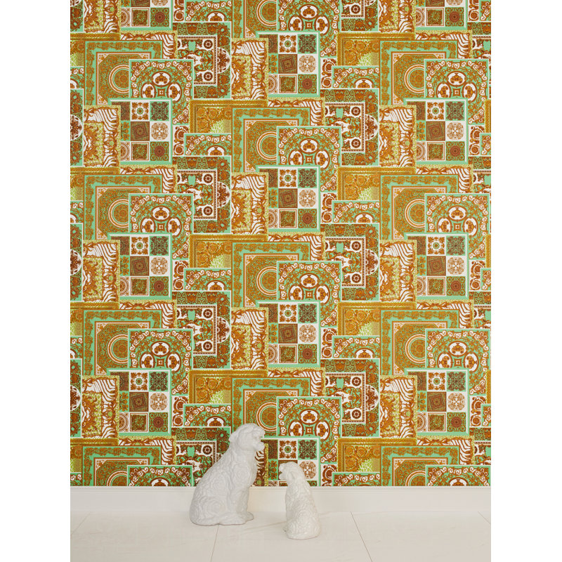 1005cm x 70cm Wallpaper Roll, Metallic/Cream/Green