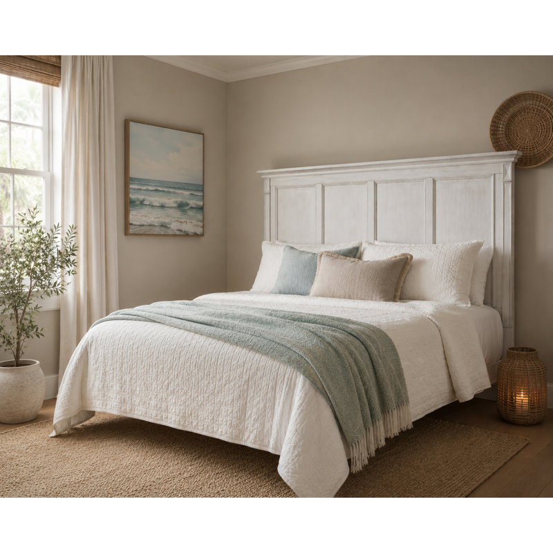 Point Breeze - Headboard - Queen - Fresh White with Soft Grey Glaze Finish, Queen