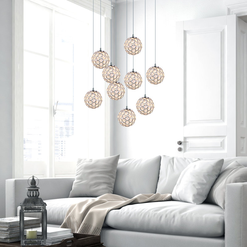 Luminaire suspendu sphère 9 lumières Tietjen, Chrome