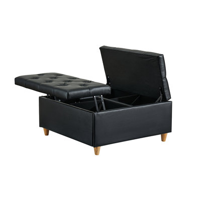 Lift-Top Storage Ottoman, Square Coffee Table Bench, Upholstered | Multifunctional design with divided interior, sturdy wood frame