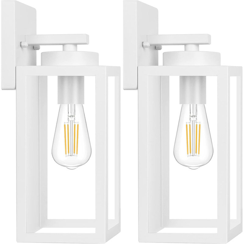 2-pack White Outdoor Wall Lanterns With Glass Shades