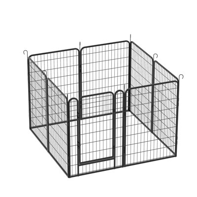 Rust- Metal Dog Playpen With Door - 8 Panels, 38.81"H Pet Exercise Pen, For Indoor Outdoor Use Fence Panels: Pen Door, Rust-, Gravity Lock, Floor Protection Feature, Versatile Shape Choices, & Use,
