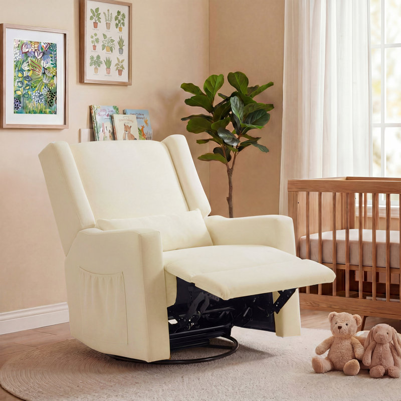 Tucker 32.8" Wide Chenille Upholstered Swivel Glider Recliner, Beige