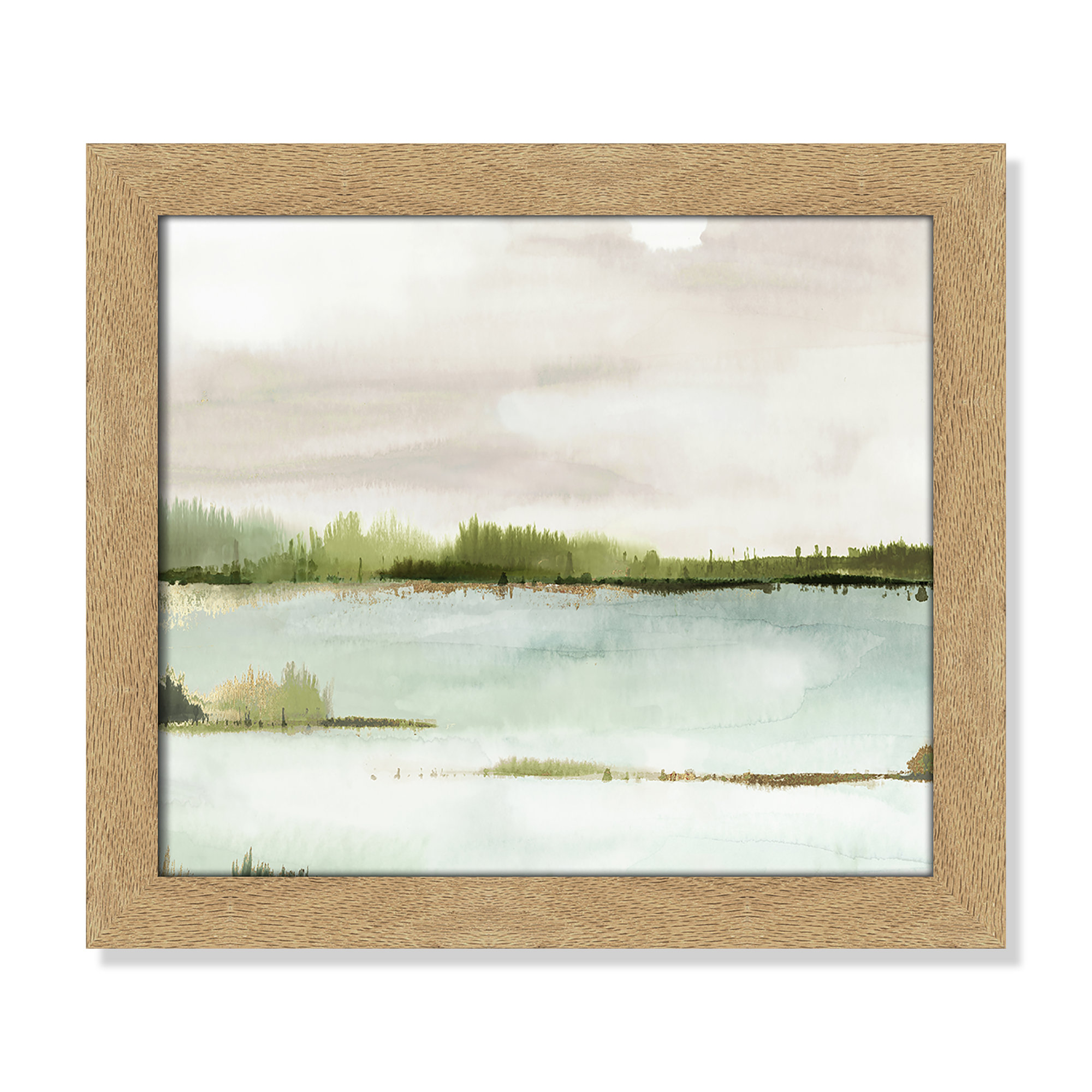 Silent Lake, 14" H x 16" W x 1.12" D, Natural Framed