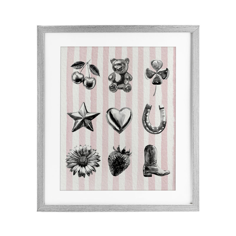 «Glam Western on Stripes», reproduction encadrée sous verre, design par Lil 'Rue, Cadre de ferme gris, H 16 po x l 13 po