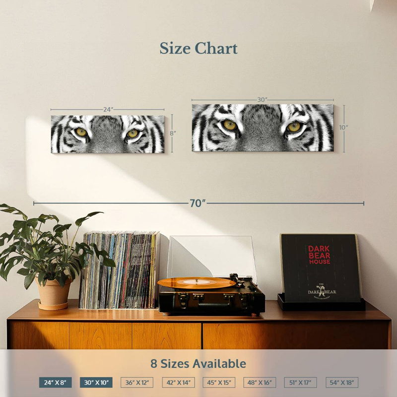 Œil de tigre blanc sur toile, H 8 po x l 24 po x P 1 po