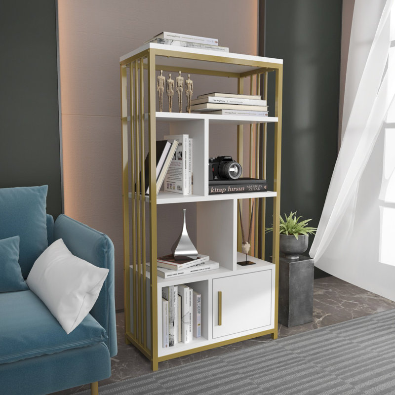 VALERO BOOKCASE, White/Gold