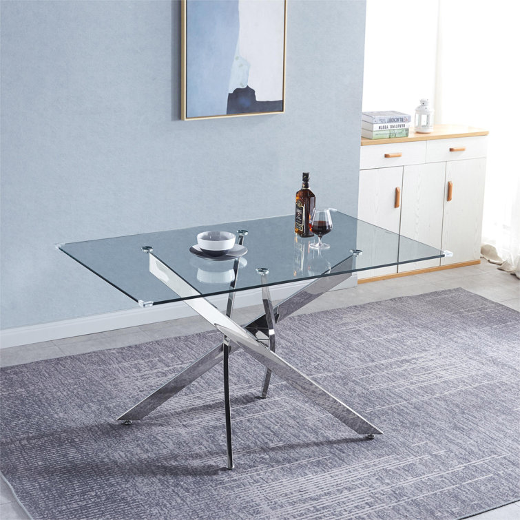 Mercer41 Tawne Glass Top Metal Base Dining Table | Wayfair