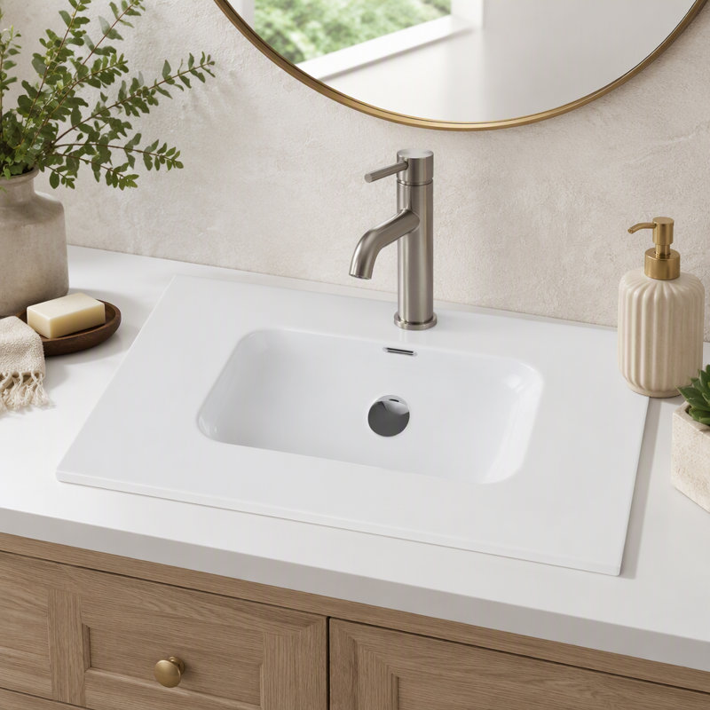 Lavabo intégré en céramique, blanc, BB0936Y311, bonde non incluse pour la salle de bain ou la cuisine