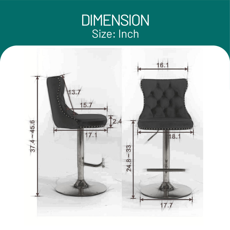 Swivel Upholstered Adjustable Height Counter Stool with Metal Frame, Gold, Green