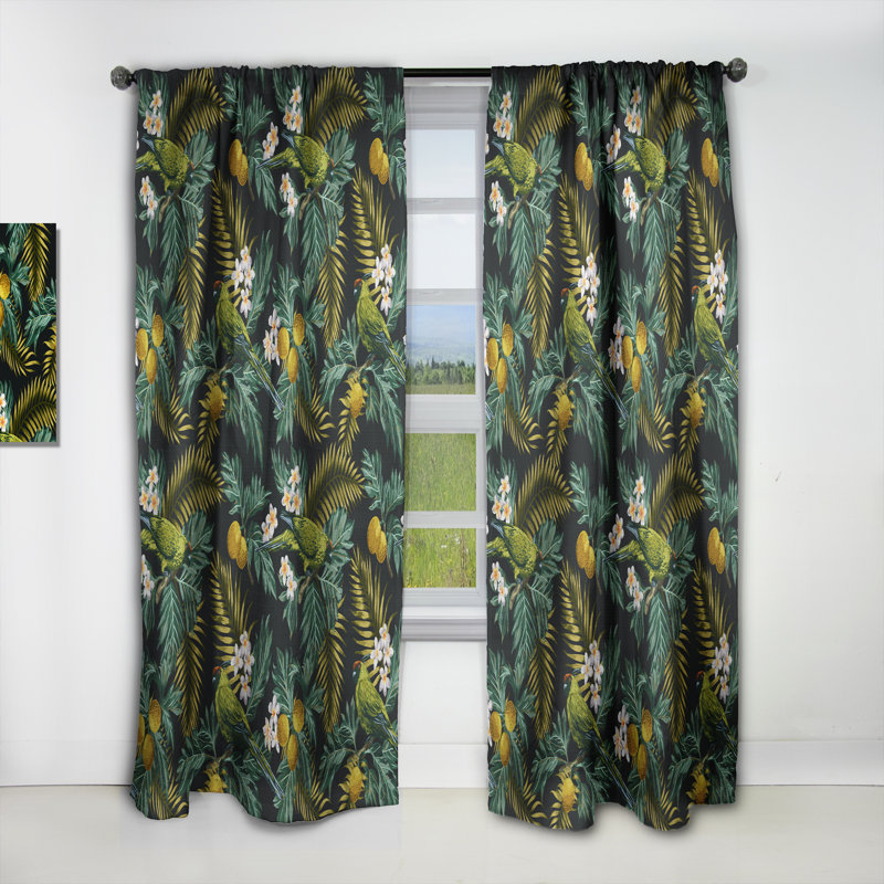 Tropical Leaves Green pattern  Curtain  - Blackout Curtain Single Panel,  52" W x 95" L