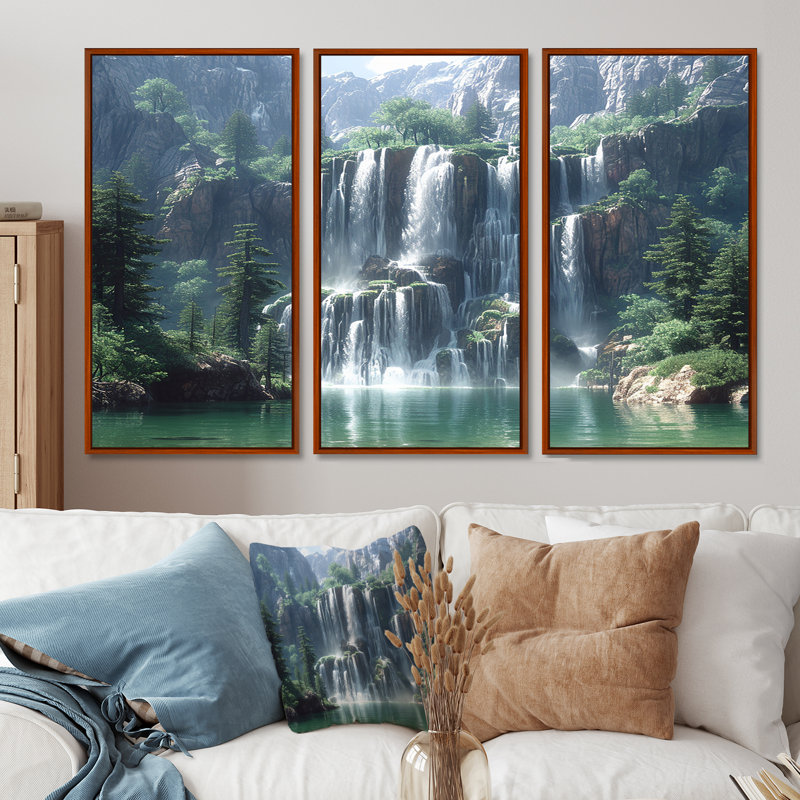 Claypoole - Cascade, ensemble d'art mural, H 28 po x l 36 po x P 1 po, Cadre flottant brun
