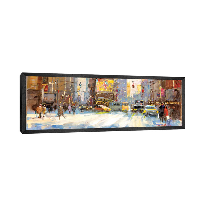 Times Square I by John Haskins - Panoramic Painting on Canvas, Black Framed, 152.4 cm H x 50.8 cm W