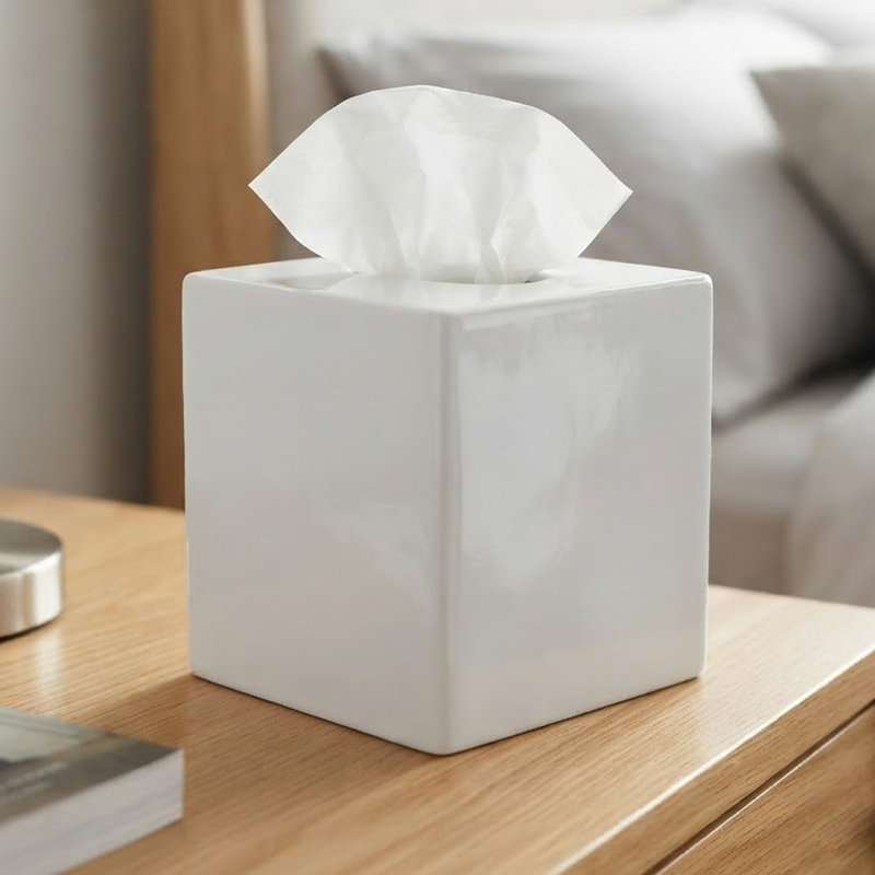 Porte-boîte de mouchoirs Basic Luxury, Blanc