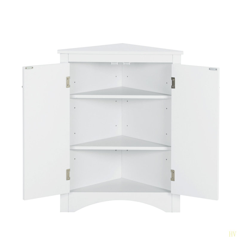Triangle Bathroom Storage Cabinet With Adjustable Shelves, Freestanding Floor Cabinet For Home Kitchen, White