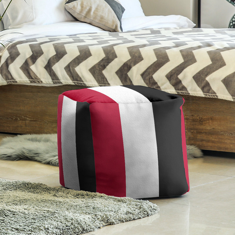Upholstered Ottoman, Red/White/Black