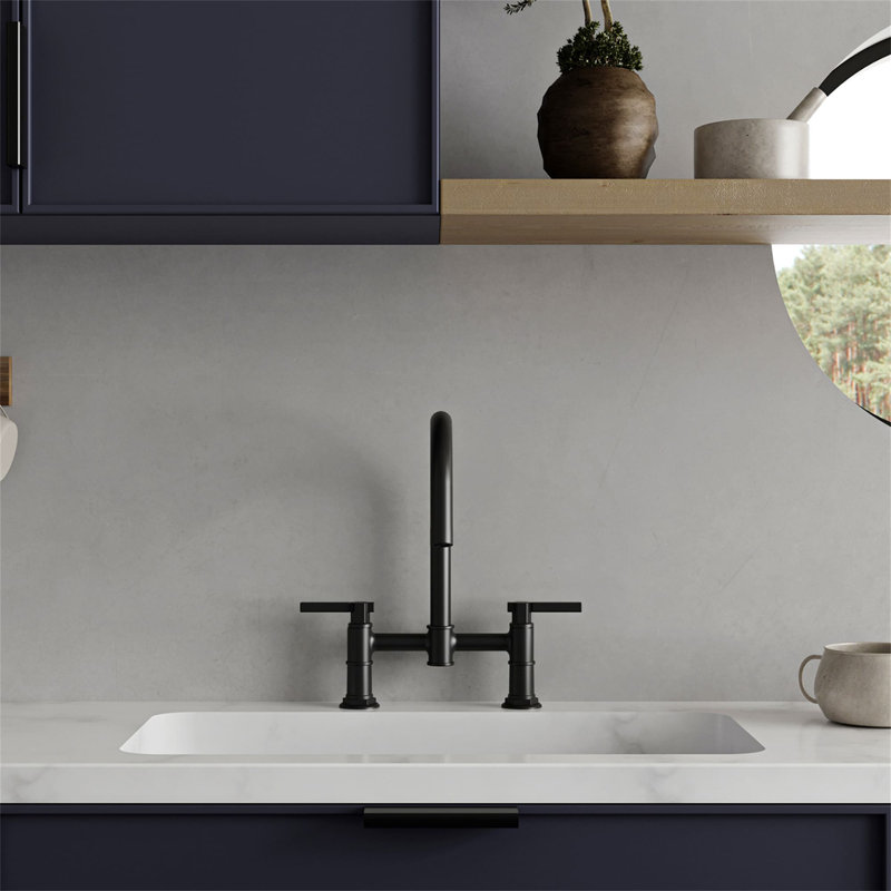 Bridge Kitchen Faucet With Rotating Spout 2 Hole Kitchen Sink Faucets Brass Double Handle Kitchen Basin Taps With Valve