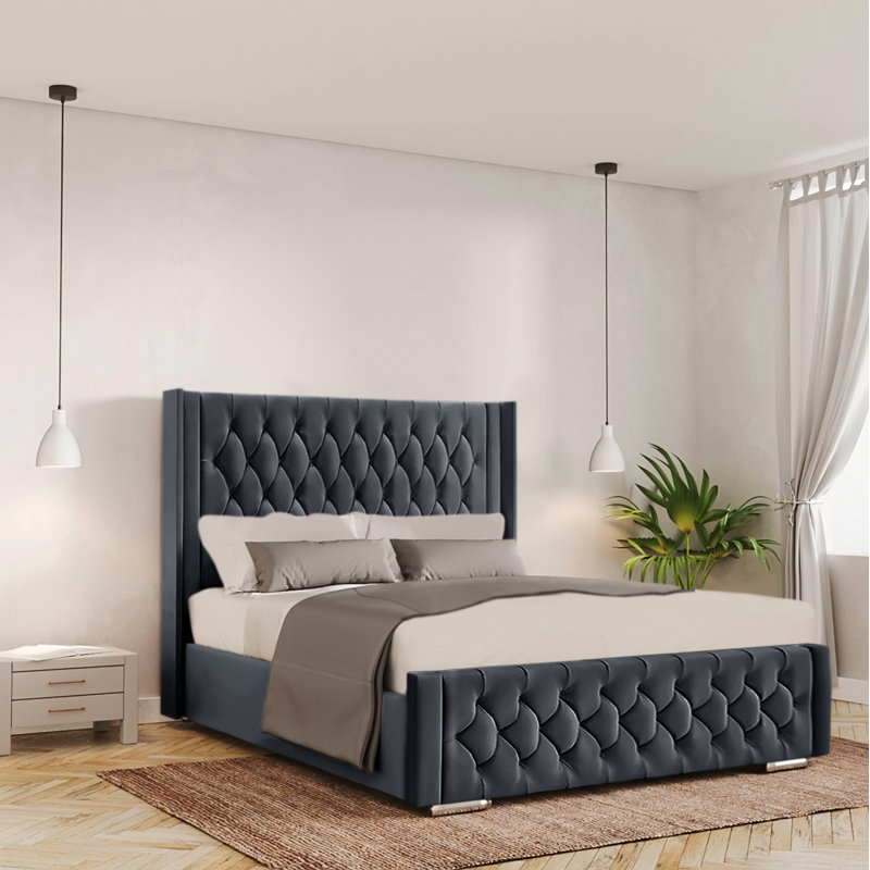 Barrientez Upholstered Ottoman Storage Bed, Charcoal, Double (4'6)