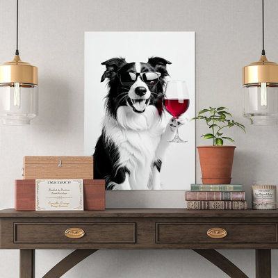 Canvas Wall Art Collie Dog Drinking Wine Poster-1 Vintage Poster Print Home Decor