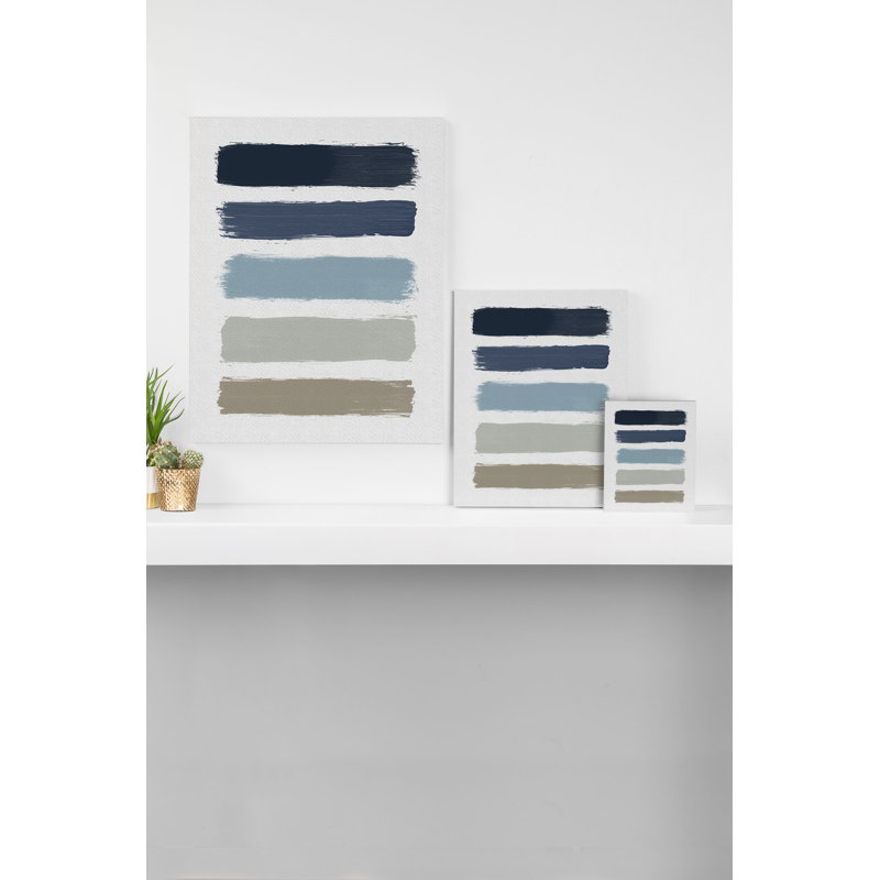 «Blue and Taupe Stripes» - Imprimé, H 10 po x l 8 po x P 2 po, Toile tendue, Pas de tapis